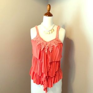 💥Ya LA Coral Layered Tank with Eyelet Trim